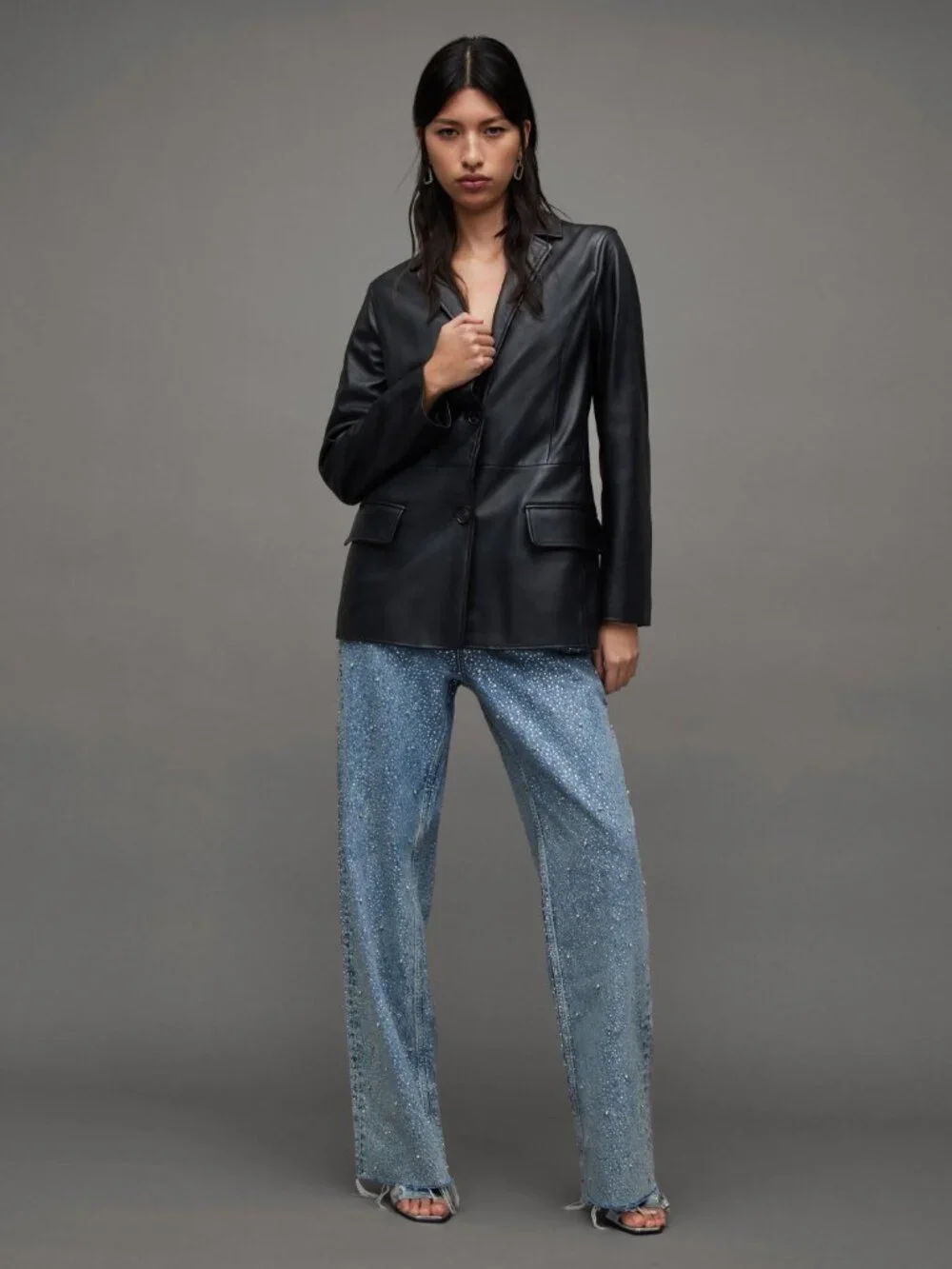 ALL SAINTS Corinna Leather Blazer in Black Size US8 - Picture 14 of 14
